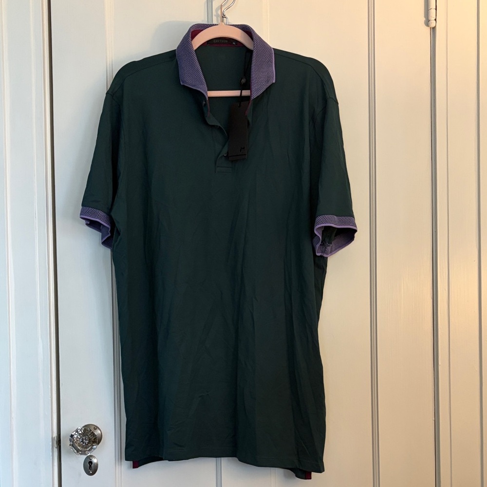 Greyson Dark Green Polo with Purple Trim